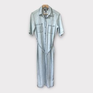 Michael Stars Linen Blend Belted Short Sleeve Denim Button Down Dress, size S